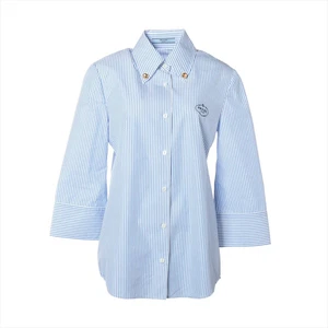 Prada 23 years Cotton Shirt 38 Ladies' Blue P490GR stripes - Picture 1 of 7