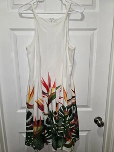Ladies Calvin Klein Dress Floral Spaghetti Straps 12 Cream Full Skirt *FLAW* - Picture 1 of 5