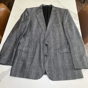 Bachrach Mens Sport Coat Blazer Two Button Black Multi Plaid 100% Silk Size 44L - Picture 1 of 17