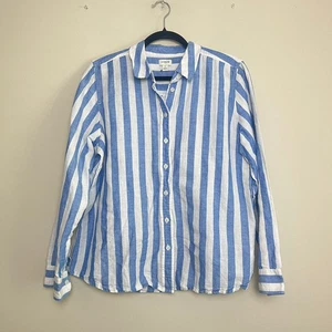J.Crew gestreiftes maritimes Boho Leinenmischung Kragen Knopfleiste Shirt Damen Gr. L  - Bild 1 von 6