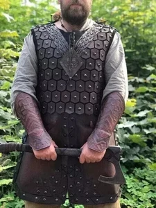 Armadura corporal de cuero medieval vikinga cosplay armadura pechera - Imagen 1 de 3