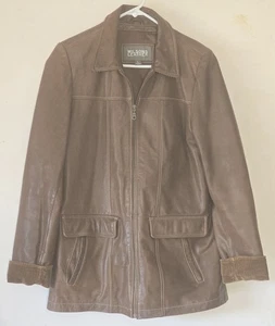 Chaqueta de cuero para mujer Wilson de cuero genuino marrón talla grande detalles de pana - Imagen 1 de 16