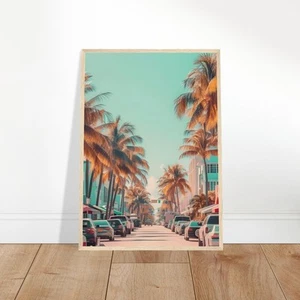 Miami Ocean Drive Retro Framed Poster - Palm Trees & Art Deco - Picture 1 of 10