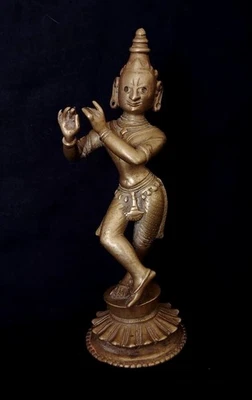 Старинная редкая бронзовая скульптура статуя Кришны Венугопалы Индия 18 век - Изображение 1 из 4