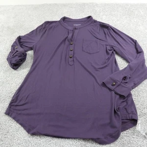 Weiche Umrandung Top Tunika Damen Petite Small lila Rollriegel Ärmel Tasche - Bild 1 von 14