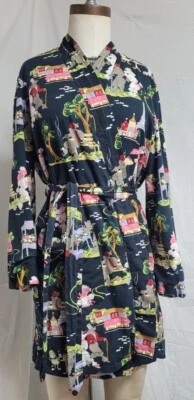 Nick & Nora Mujer S/M Bata Corta Caniche Francés París Negro Rosa Forrado Cinturón  Foto 1 de 4