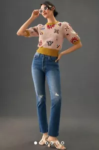 NWT Mother Jeans The Tomcat Ankle Fray Globe Trotter Blue Distressed Jeans 27 - Picture 1 of 14