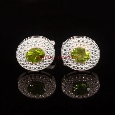 Natural Peridot Gemstone with 925 Sterling Silver Cufflink #4199 - Image 1 of 4