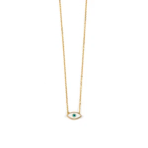 14K Gold Emaille Evil Eye Halskette, Augenkette, Viel Glück Halskette, griechisch - Bild 1 von 7
