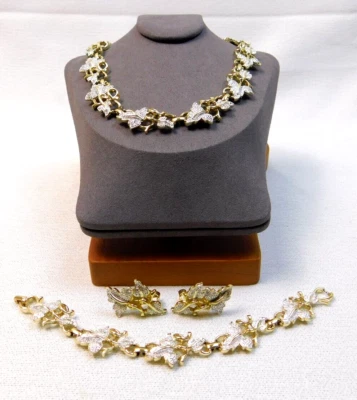 Sarah Coventry Gold & Silver Leaf Necklace Clip On Earrings Bracelet 3 Pc Set - Image 1 of 4