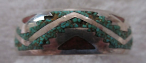 VERY NICE STERLING SILVER AND TURQUOISE & CORAL INLAY NAVAJO BRACELET--NR!