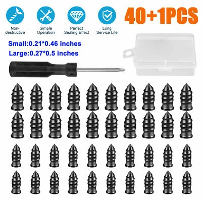 40Set Car Vacuum Tire Repair Kit Set Nail Rubber Screw Nails+ Screwdriver w/Box
