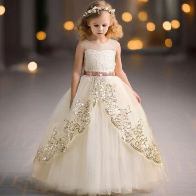Elegante Vestido de Fiesta Flor Niñas Boda Dama de honor Niño Cumpleaños Princesa Foto 1 de 4