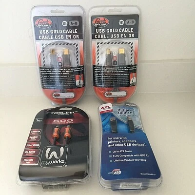 BUNDLE LOT Toslink Optical 3M APC 6FT Hi-Speed USB 2.0 Geek Squad 16FT 10FT A-B - Image 1 of 4