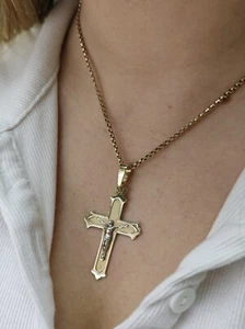 Schöner neuer massiver 9 kt Gelbgold Kreuz mit Jesus Anhänger 55 x 30 mm mattiert - Bild 1 von 7