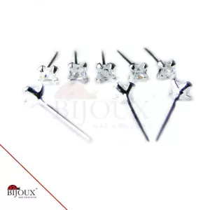 8 Orecchini Naso Piercing Nasino In Argento 925 Brillantino 2x2 zircone - Foto 1 di 1