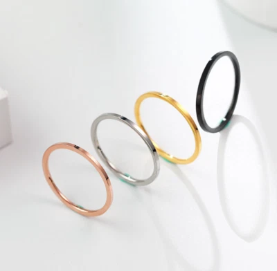 1mm Thin Plain Silver Gold Plated Stainless Steel Ring Wedding Band Size 3-10 - Image 1 of 4