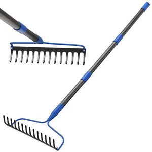 Garden Bow Rake,Heavy Duty Garden Rake 5ft Long Stainless Steel Handle with 14 T - Picture 1 of 5