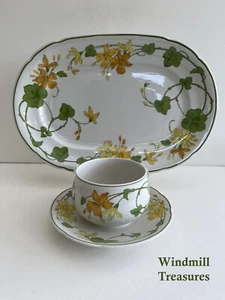 VINTAGE VILLEROY & BOCH GERANIUM MALVA PLATTER and GRAVY SAUCE BOAT - GREAT COND - Picture 1 of 11