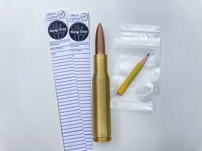 FAKE Bullet Geocaching Contenitore .50 BMG CAL Geocache munizioni con registri, matita, sacchetti - Immagine 1 di 4