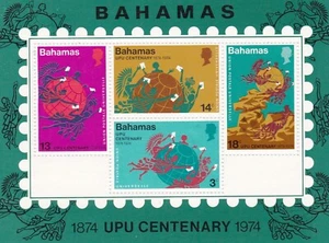 BAHAMAS #358-361a MNH CENTENARY OF UNIVERSAL POSTAL UNION SOUVENIR SHEET - Picture 1 of 1