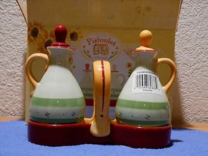 Pfaltzgraff Pistoulet Cruet Set including Box Oil & Vinegar Cruet Set Stoppers - Picture 1 of 10