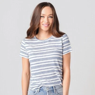 CAMISETA MARCO AZUL BLANCO RAYAS CUELLO REDONDO MÚSCULO LINO XSMALL Foto 1 de 4