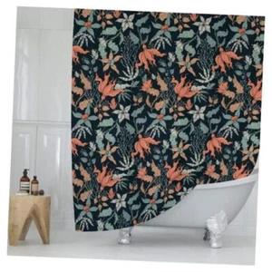 Dark Coral Floral Print Shower Curtain - Moody Modern Black Flowers Dark Floral - Picture 1 of 8