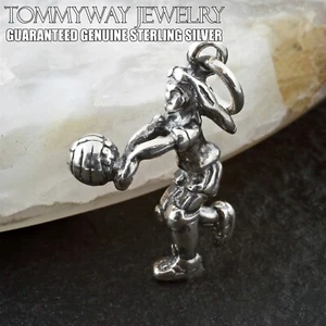 Genuine 925 Sterling Silver Girl Women Volleyball Player Athlete Charm Pendant - Picture 1 of 5