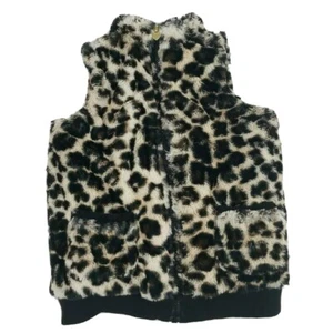 Kids Headquarters Fuzzy Vest Girls 6 Zip Up Cheetah Print Faux Fur Tan Black - Picture 1 of 10