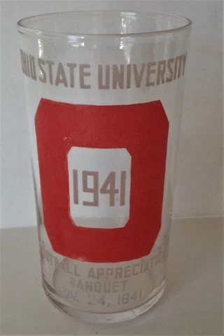 Vintage 1941 Ohio State University FOOTBALL APPRECIATION BANQUET Drinking GLASS Cover