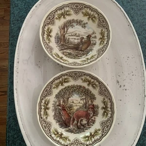 Victorian English Pottery Royal Stafford Homeland 7.5” Pair Bowls Fox/pheasant - Picture 1 of 8