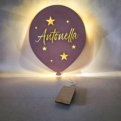 LAMPADA notturna bambini palloncino mongolfiera in legno personalizzabile - Image 1 of 4