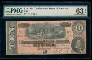 AC T-68 $10 1864 Confederate Currency CSA PMG 63 EPQ - Picture 1 of 2