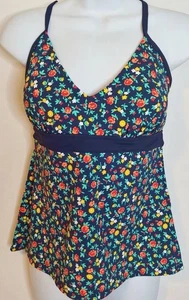 Lands End Floral Tankini Top Womens 8 Adjustable Strap Supportive Band X Back - Picture 1 of 8