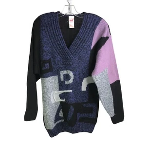 Mondi Vintage Sweater Womens Size Medium Multi Color Shoulder Pads 80's Retro - Picture 1 of 8