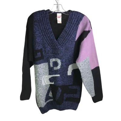 Mondi 复古毛衣女式中号多色肩垫 80 年代复古 — 第 1/4 张图片