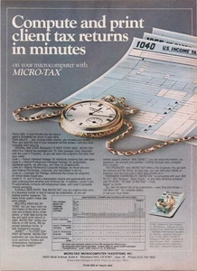 Micro-Tax 1984 Vintage Print Ad Microcomputer Tax Software 8.5x11 Blue - Picture 1 of 1