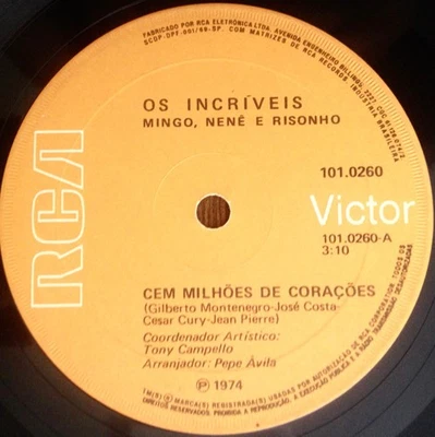 Os Incríveis - Cem Milhões De Corações (7", Single) (Very Good Plus (VG+)) - Image 1 of 2