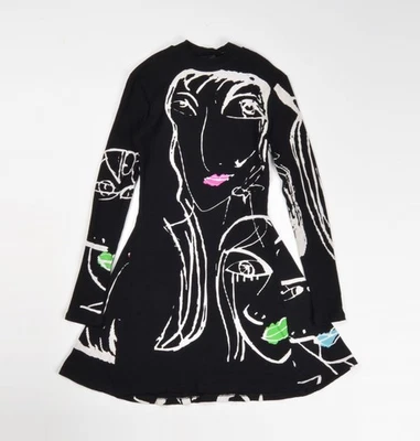 Desigual by Mariscal Y2K Abstract Faces Rib Knit Mock Neck Mini Dress Size L - Изображение 1 из 4