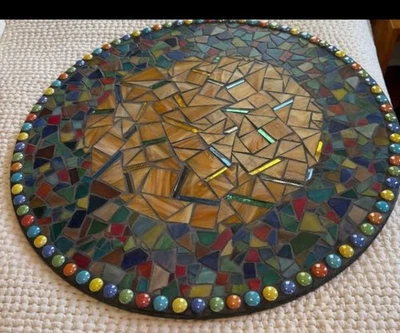 Vibrant Round Mosaic Table Top 24 Inch Multicolor - Image 1 of 3