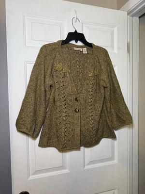 Cárdigan DKNY Mujer Columpio Grande Amarillo Gris Grueso Tejido Cuello en V Floral Femenino Foto 1 de 4