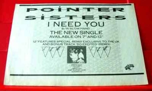 The Pointer Sisters I Need You Vintage ORIG 1984 Press/Magazine ADVERT 8.5"x 6" - Picture 1 of 3