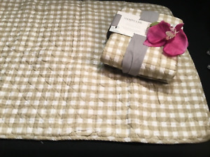 NEW 2 PC Set Shabby Chic Standard quilted Shams Beige white Gingham Plaid