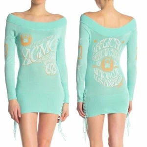 AFFLICTION Women's Top Daze Sweater Dress Top Skull Wings Biker White - Picture 1 of 7