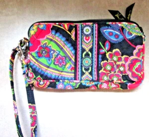 Vera Bradley gesteppte Geldbörse mit Kalbsleder in "Parisian Paisley" Muster Reißverschluss - Bild 1 von 9