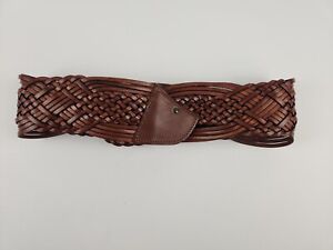 Saks Fifth Avenue Women’s Wide Braided Belt Brown Leather Sz M Made in Italy