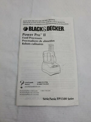 Black & Decker Power Pro 2 FP1500 Use and Care Book MANUAL ONLY  - Image 1 of 2