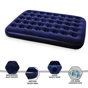 CAMA DE AIRE DOBLE FLOCADA INFLABLE VINILO BOBINA HAZ DE AIRE CAMA DE CAMPING RELAX MATERAS - Imagen 1 de 3