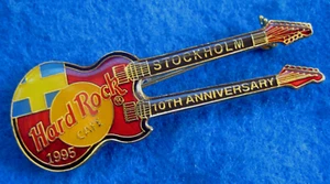 STOCKHOLM 10th ANNIVERSARY DOUBLE NECK RED GIBSON GUITAR 1995 Hard Rock Cafe PIN - Picture 1 of 1